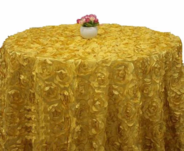 132'' Gold Rosette Tablecloth - Image 1