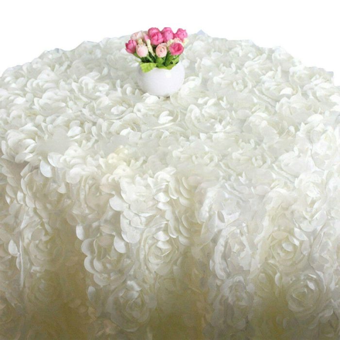 132'' Ivory Rosette Tablecloth - Image 1
