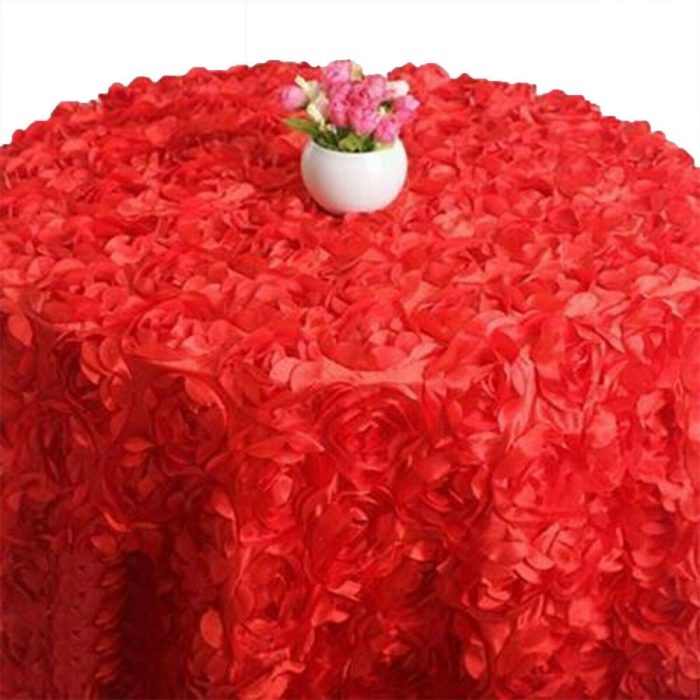 132'' rote Rosetten-Tischdecke – Bild 1
